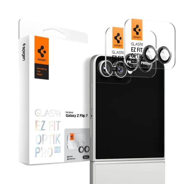 Spigen Optik Pro HD GLAS.TR EZ Fit Camera Protector 2-Pack - Lens Protector for Samsung Galaxy Z Flip 7 (Black)