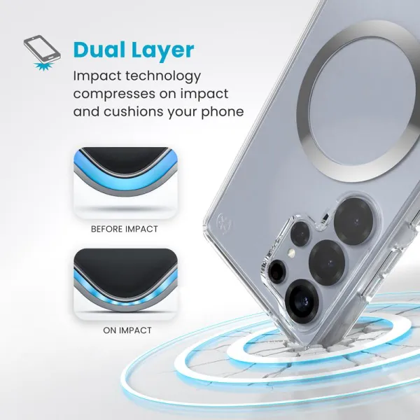 Speck Presidio Perfect-Clear Magnet - Samsung Galaxy S25 Ultra MagSafe Case (Clear / Chrome Finish / Serene Silver)