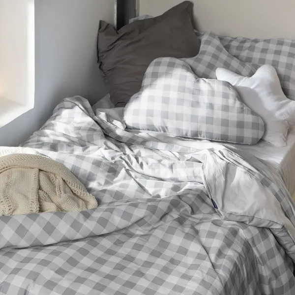 Duvet cover set HappyFriday Basic Kids Grey Single Gingham 2 Pieces