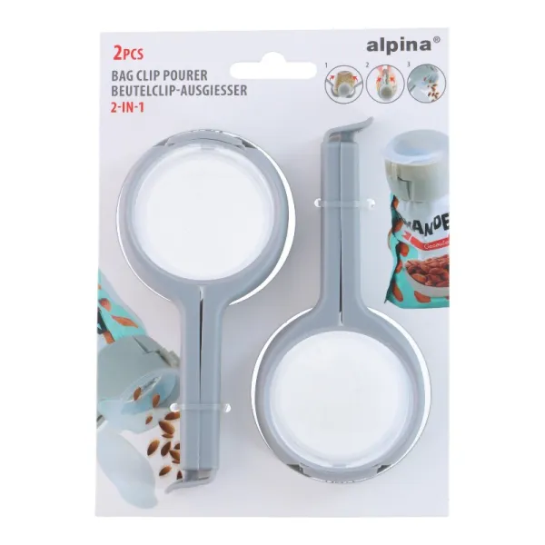 Alpina - 2-in-1 clip for closing packages with dispenser (2 pieces)
