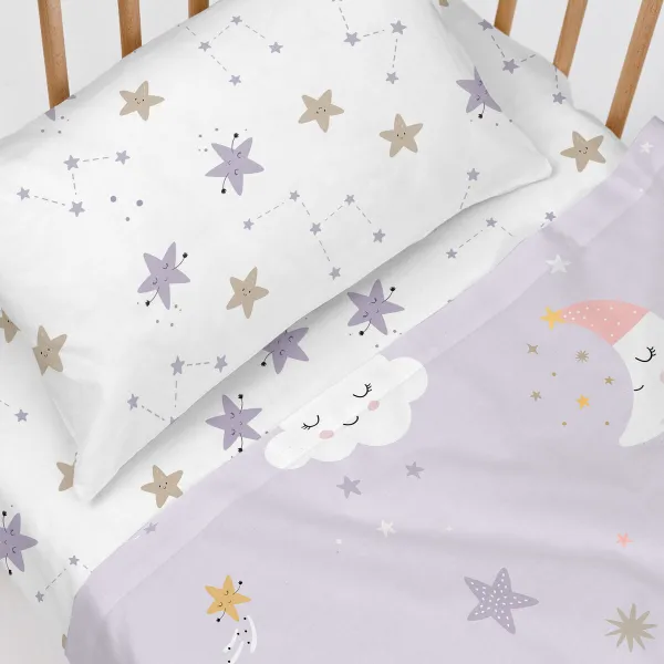 Fitted bottom sheet HappyFriday Moshi Moshi Moons Multicolour 70 x 140 x 14 cm