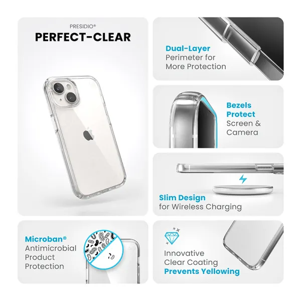 Speck Presidio Perfect-Clear - Case iPhone 17e / 16e / 15 / 14 / 13 (Clear)
