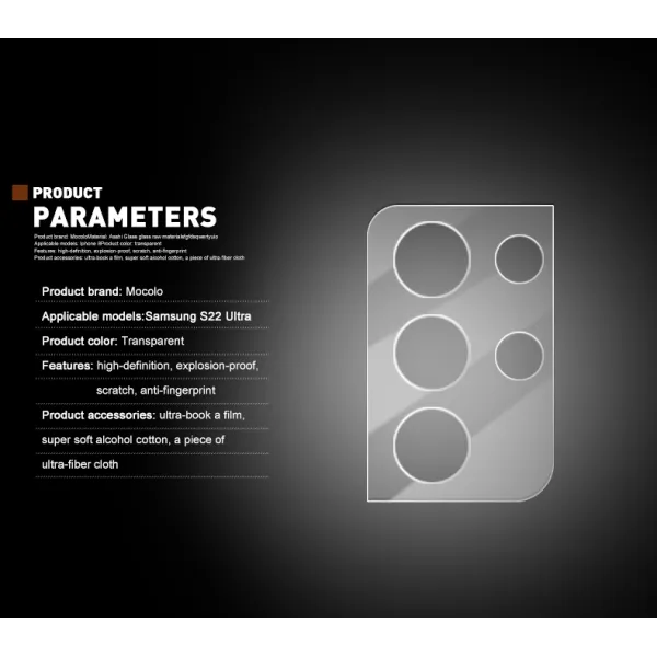 Mocolo Silk Camera Lens Glass - Protective Glass for Samsung Galaxy S22 Ultra camera lens