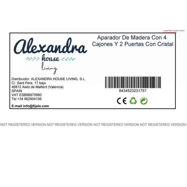 Bufete Alexandra House Living Pelēks Stikls Egles koksne 37 x 84 x 110 cm