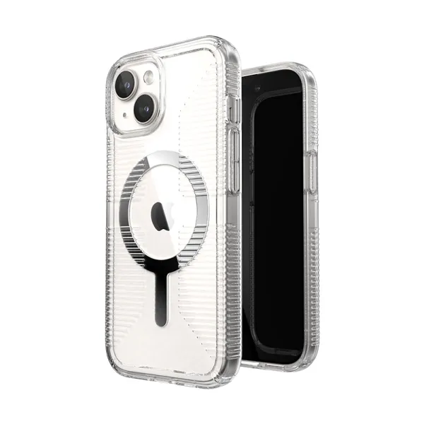 Speck Gemshell Grip + MagSafe - Case for iPhone 17e / 16e / 15 / 14 / 13 (Clear / Chrome Finish)