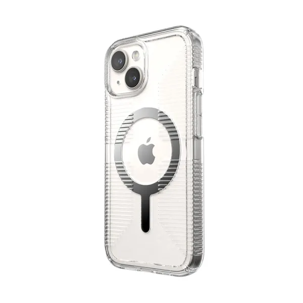 Speck Gemshell Grip + MagSafe - Case for iPhone 17e / 16e / 15 / 14 / 13 (Clear / Chrome Finish)