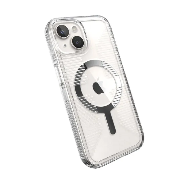 Speck Gemshell Grip + MagSafe - Case for iPhone 17e / 16e / 15 / 14 / 13 (Clear / Chrome Finish)