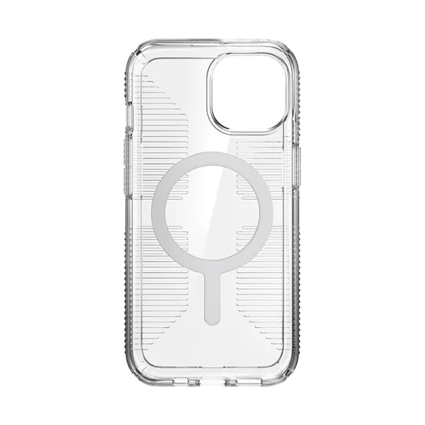Speck Gemshell Grip + MagSafe - Case for iPhone 17e / 16e / 15 / 14 / 13 (Clear / Chrome Finish)