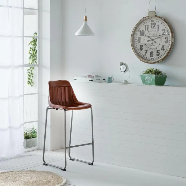 Taburetė Alexandra House Living Ruda Juoda Oda Geležis 50 x 106 x 46 cm