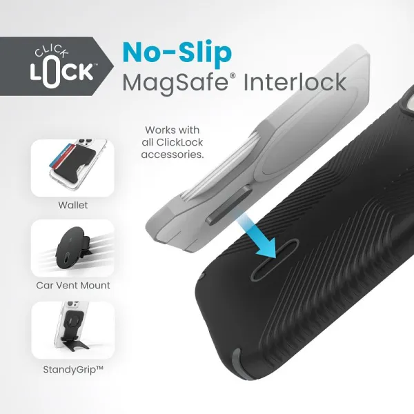 Speck Presidio2 Grip ClickLock & MagSafe - iPhone 17e / 16e / 15 / 14 / 13 Case (Black)