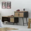Sivupöytä Alexandra House Living Ruskea Musta Harmaa Rauta Rottinki Kuusi 42 x 90 x 202 cm