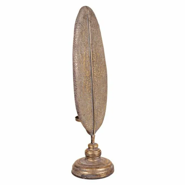 Candlestick Alexandra House Living Golden Iron 16 x 60 x 17 cm Feathers