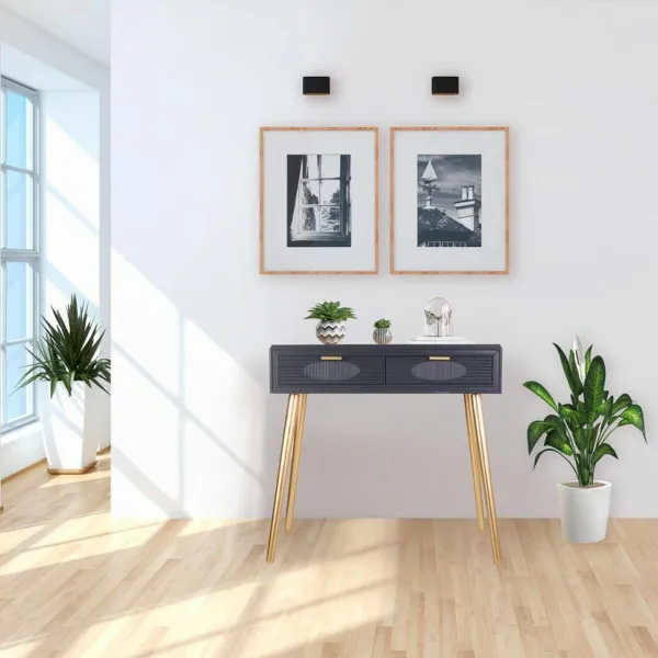 Hall Table with Drawers Alexandra House Living Grey Golden 41 x 78 x 82 cm