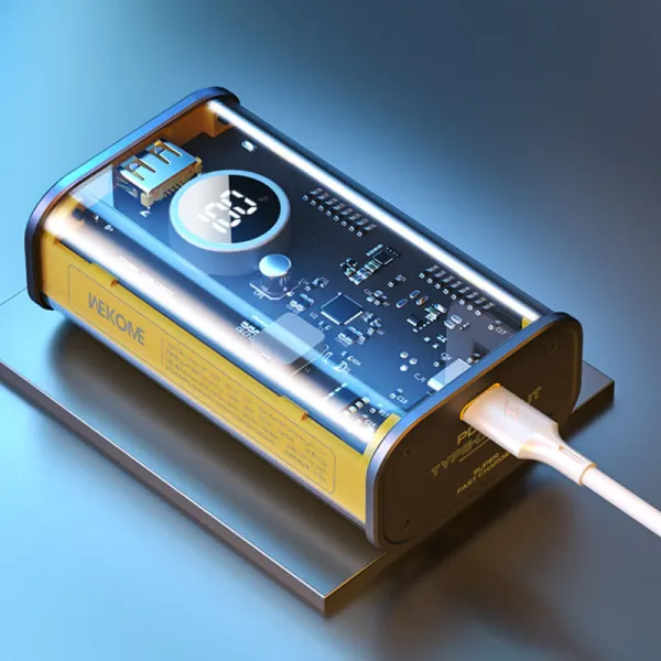 WEKOME WP-345 Vanguard Series - Power bank 10000 mAh Fast Charging with built-in USB-C & Lightning PD 20W cable + QC 22.5W (Yell
