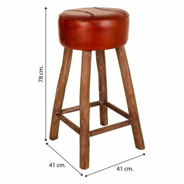 taburete Alexandra House Living Brūns Āda Mango koks 78 x 41 x 41 cm