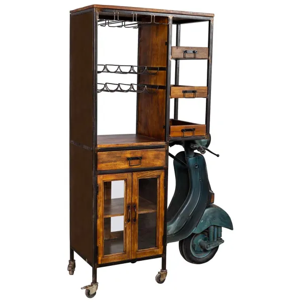 Plaukti Alexandra House Living Metāls Mango koks 67 x 194 x 140 cm pudeļu statīvs Motocikls