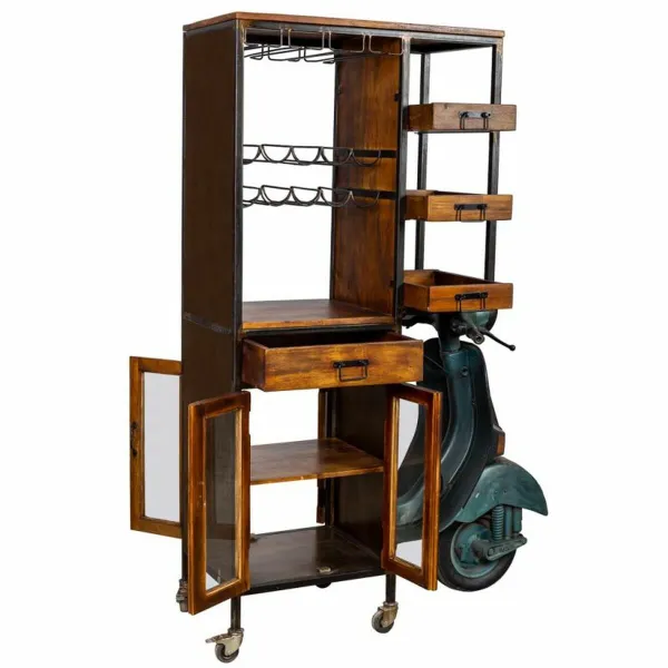 Plaukti Alexandra House Living Metāls Mango koks 67 x 194 x 140 cm pudeļu statīvs Motocikls