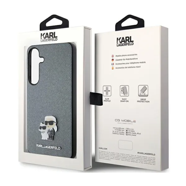 Karl Lagerfeld Saffiano Karl & Choupette Metal Pin - Samsung Galaxy S24+ Case (grey)