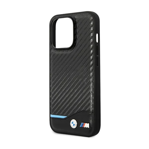 BMW Leather Carbon Blue Line - Case for iPhone 13 Pro Max (Black)