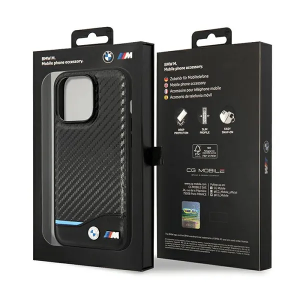 BMW Leather Carbon Blue Line - Case for iPhone 13 Pro Max (Black)