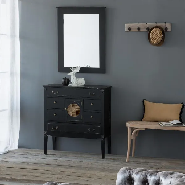 Lipasto Alexandra House Living Musta Rottinki Kuusi Puu MDF 38 x 90 x 85 cm