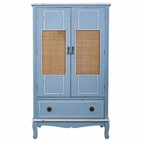 Spintelė Alexandra House Living Mėlyna Rotangas Eglės mediena Medžio MDF 42 x 138 x 80 cm