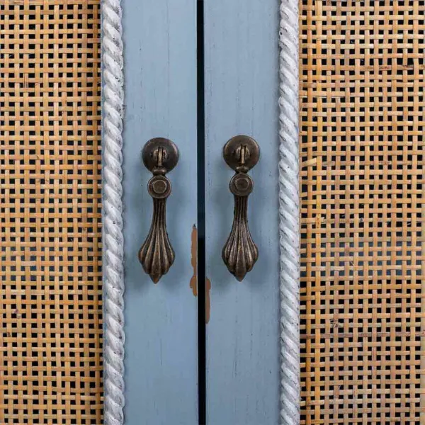 Spintelė Alexandra House Living Mėlyna Rotangas Eglės mediena Medžio MDF 42 x 138 x 80 cm