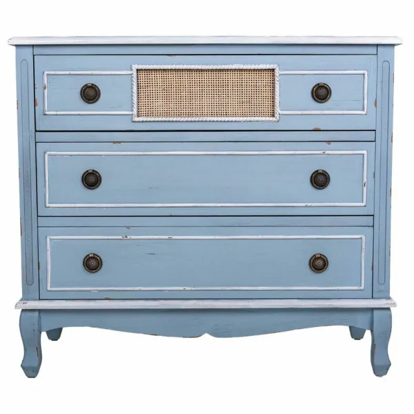 Chest of drawers Alexandra House Living Blue Rattan Fir wood MDF Wood 38 x 80 x 90 cm