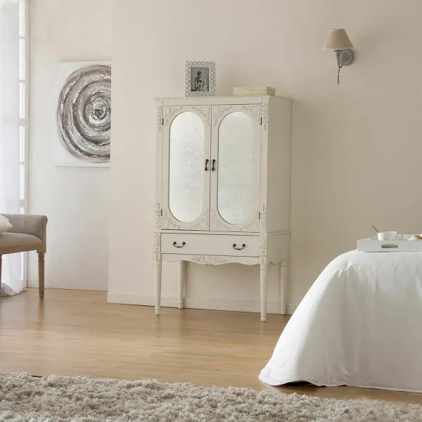 Шкаф Alexandra House Living Белый Cтекло древесина ели Деревянный MDF 12 x 140 x 80 cm