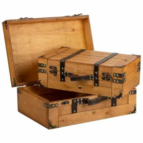 Decorative suitcase Alexandra House Living Brown PVC Wood Metal Vintage 31 x 17 x 45 cm 40 x 24 x 13,5 cm Ornamental 2 Pieces