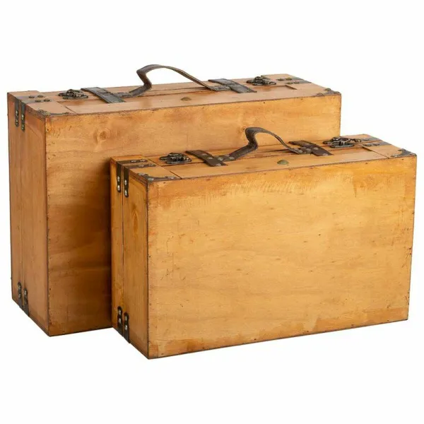 Decorative suitcase Alexandra House Living Brown PVC Wood Metal Vintage 31 x 17 x 45 cm 40 x 24 x 13,5 cm Ornamental 2 Pieces