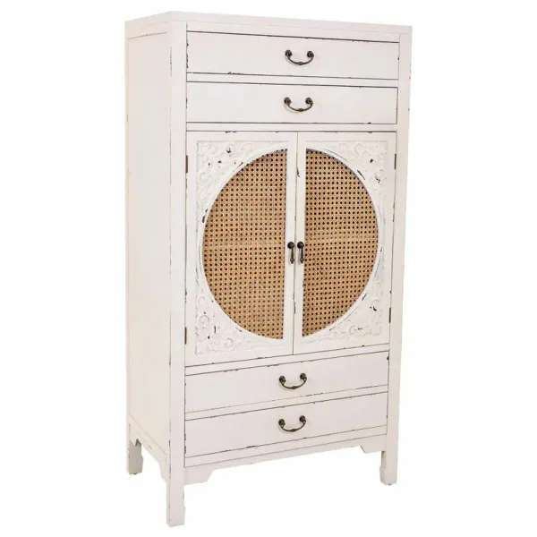Spintelė Alexandra House Living Balta Rotangas Eglės mediena Medžio MDF 40 x 135 x 70 cm