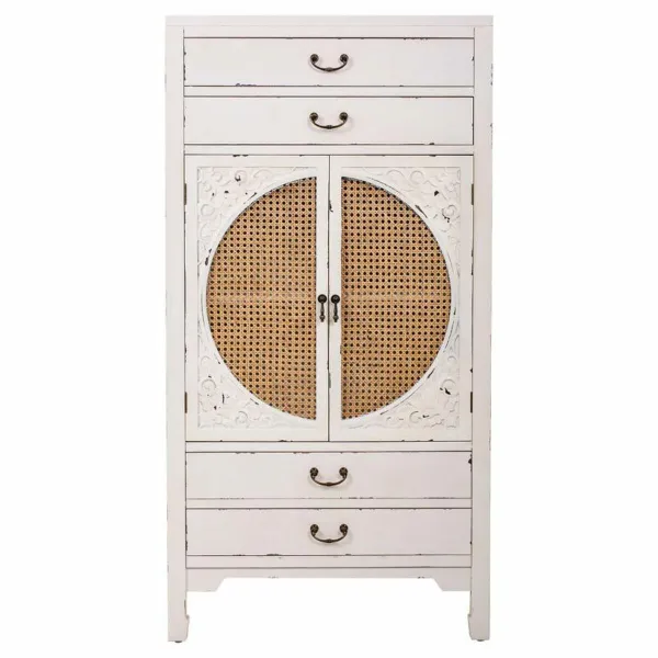 Spintelė Alexandra House Living Balta Rotangas Eglės mediena Medžio MDF 40 x 135 x 70 cm