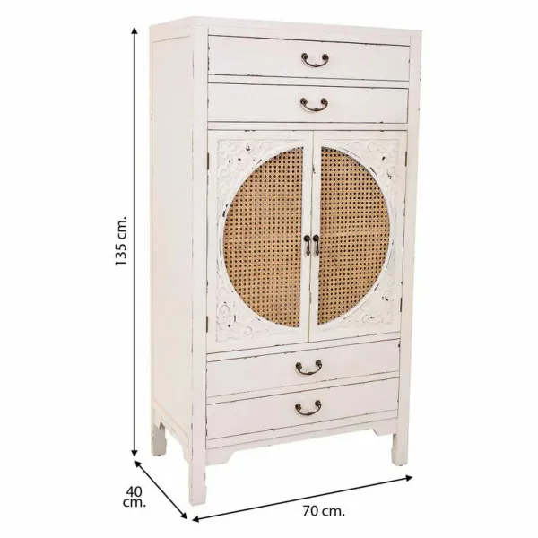Spintelė Alexandra House Living Balta Rotangas Eglės mediena Medžio MDF 40 x 135 x 70 cm