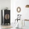 Kaappi Alexandra House Living Musta Rottinki Kuusi Puu MDF 40 x 135 x 70 cm