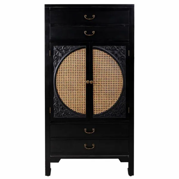 Spintelė Alexandra House Living Juoda Rotangas Eglės mediena Medžio MDF 40 x 135 x 70 cm