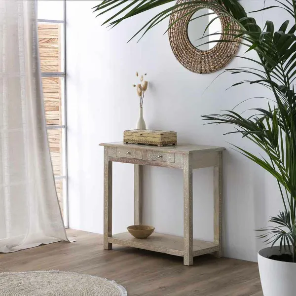 Hallipöytä laatikolla Alexandra House Living Valkoinen Luonnollinen 40 x 76 x 135 cm