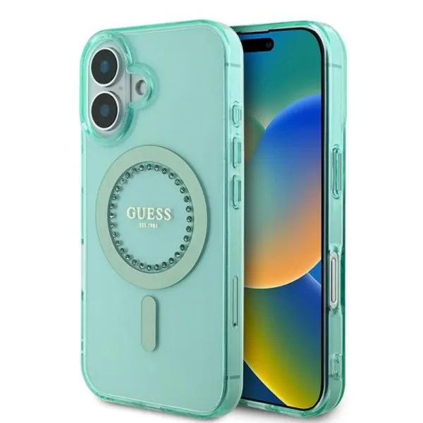 Guess IML Rhinestones MagSafe - Case for iPhone 16 Plus (Green)