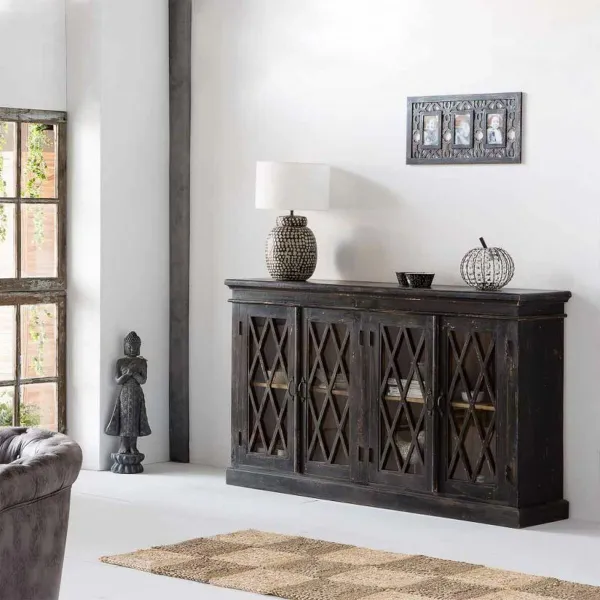 Bufete Alexandra House Living Melns Stikls Mango koks 40 x 100 x 170 cm