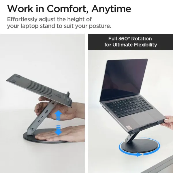 Spigen LD204H Laptop Stand Hub - Laptop Stand with 6-in-1 Hub (Space Grey)