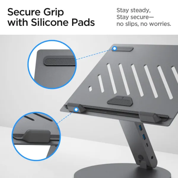 Spigen LD204H Laptop Stand Hub - Laptop Stand with 6-in-1 Hub (Space Grey)
