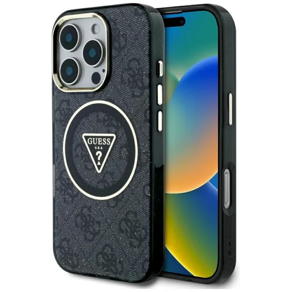 Guess IML Metal Glitter 4G Circle Triangle MagSafe - Case for iPhone 16 Pro (black)