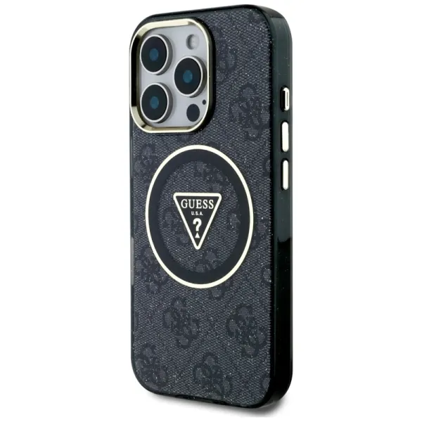 Guess IML Metal Glitter 4G Circle Triangle MagSafe - Case for iPhone 16 Pro (black)