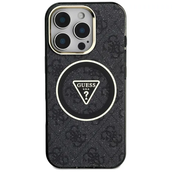 Guess IML Metal Glitter 4G Circle Triangle MagSafe - Case for iPhone 16 Pro (black)