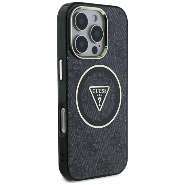 Guess IML Metal Glitter 4G Circle Triangle MagSafe - Case for iPhone 16 Pro (black)