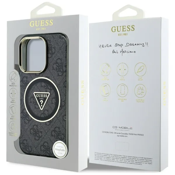 Guess IML Metal Glitter 4G Circle Triangle MagSafe - Case for iPhone 16 Pro (black)