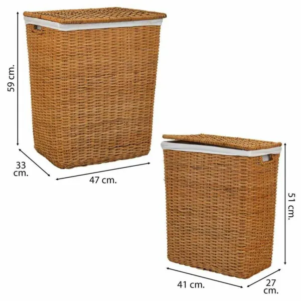 Laundry basket Alexandra House Living Brown Polyester Rattan 33 x 59 x 47 cm 51 x 40 x 26 cm 2 Pieces