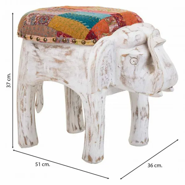 Taburetė Alexandra House Living Balta Mango mediena Medžiaga 51 x 37 x 36 cm Dramblys