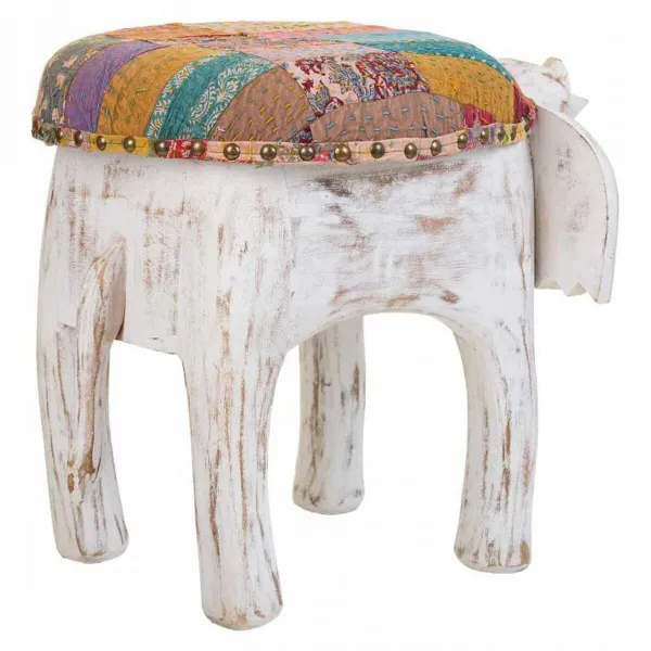 Табурет Alexandra House Living Белый Древесина манго Ткань 51 x 37 x 36 cm Слон