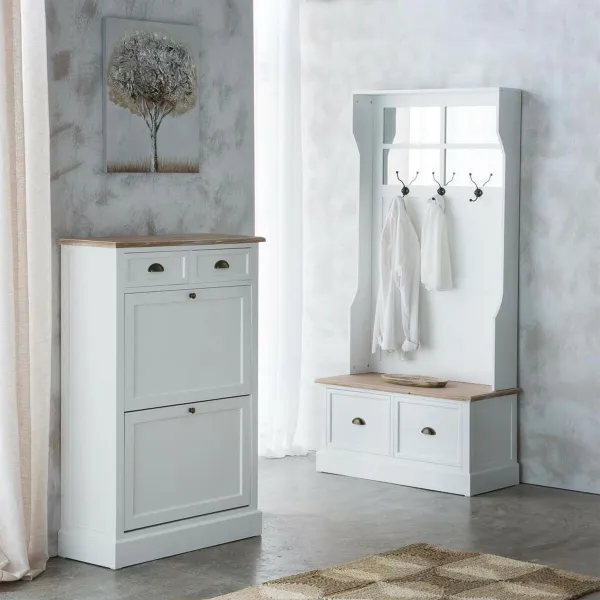 Coat rack with shelf Alexandra House Living White Brown Zinc Alloy MDF Wood 39 x 184 x 92 cm